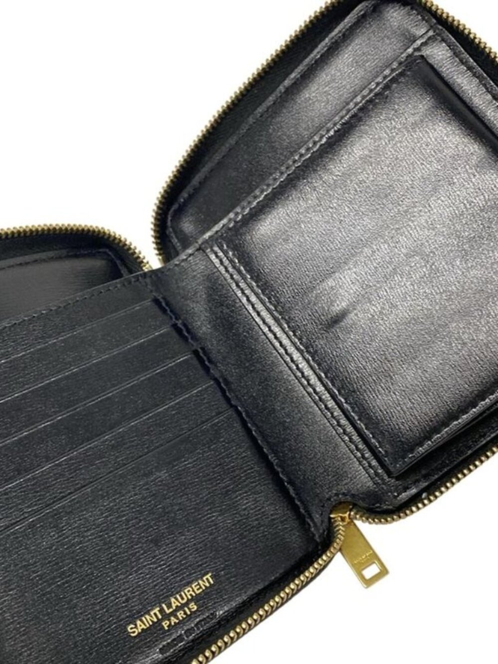 ★SOLD★ Saint Laurent Paris Bifold Wallet Tiny Monogram Compact Full Zip Black - Picture 3 of 8